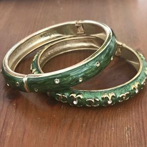 Green Bangle with Chanel Logo- Set of 2